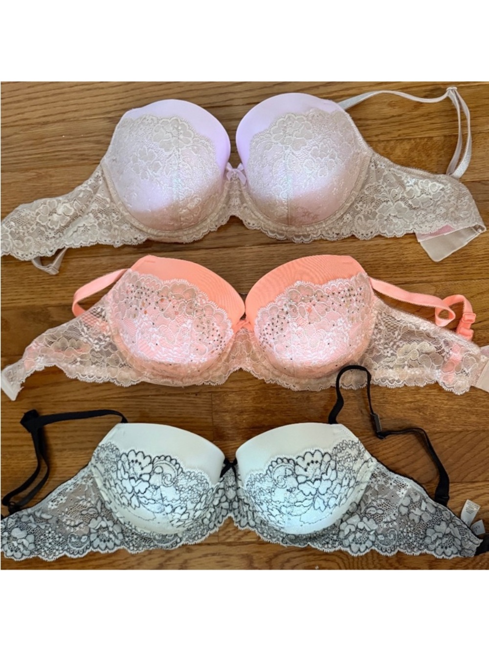 NWOT Bundle Victoria's Secret Lace Demi Bra — Cream, Pink and White Black
